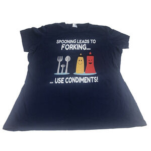 Port & Company Women's Shirt XL Graphic Comical Sex Spooning Condiments Tee Blue